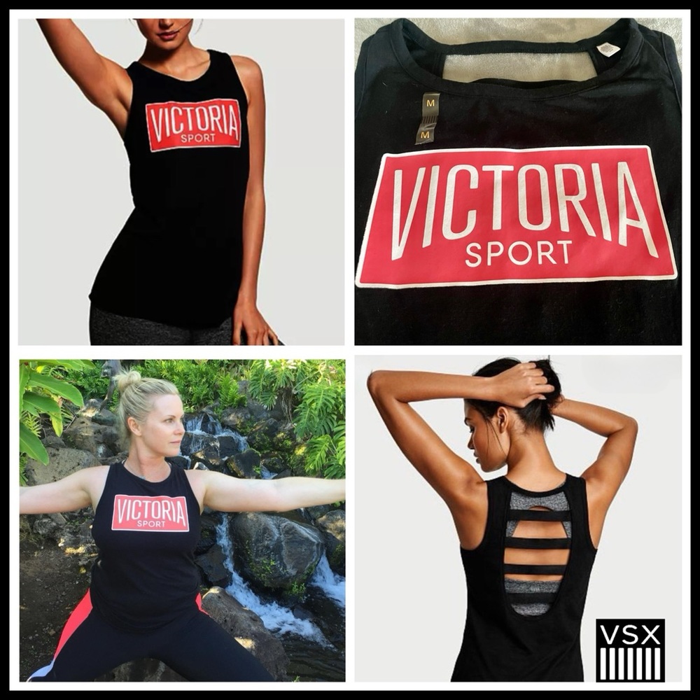 Victoria Secret Sport Black & Red Tank Top with Banded Open Back